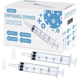 lot 9228 image: 50 Pack 20mL Syringes with Catheter Tip and Cap Plastic Large Syringes for Liquids, Jello shot Party, Medicine Student, Oral, Scientific Labs, Measuring, Dispensing, Home Care