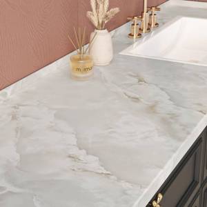 lot 9234 image: Livelynine 15.8x394 Beige White Marble Peel and Stick Countertops for Bathroom Waterproof Beige Contact Paper for Desk Wrap Cabinet Cover Kitchen Wallpaper Renter Friendly Laminate Counter Top Covers