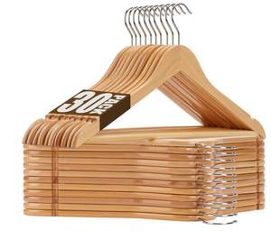 lot 9240 image: Uinicor Wooden Hangers 30 Pack Solid Wood Hangers,Heavy Duty Coat Hangers for Closet, Wooden Clothes Hangers for Suits, Shirts, Pants, Jackets(Natural)