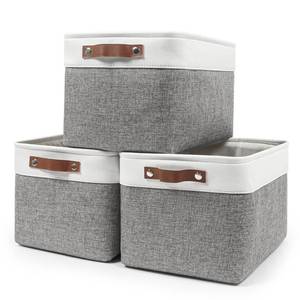 lot 9242 image: Bagnizer Storage Bins Large Fabric Storage Baskets for Shelves 3 Pack, Decorative Linen Closet Baskets with Handles for Organizing, Shelf, Clothes, Home, Office, 15x11x9.5Inches (Grey&White)