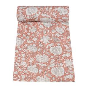 lot 9244 image: Marubhumi Indian Handmade Traditional Hippie Floral Print Kantha Quilt Indian Cotton Bedding Throw Blanket Bespread Hand Stitched with Love (Copper, Queen (90x 108))