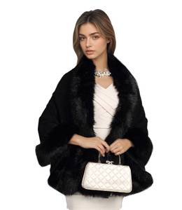 lot 10281 image: ELFJOY Faux Fur Shawl and Wrap for Weddings Black Fur Coat for Women