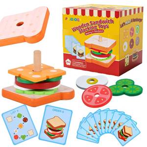 lot 10299 image: Pajojoqa Wooden Sandwich Stacking Toys, Montessori Toys for Toddlers Kitchen Play Food Educational Preschool Learning Toys Christmas Birthday Gift Kids Toys for Boys Girls 3 4 5 Years Old (Sandwich)