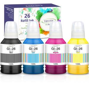 lot 13257 image: Topcolor Compatible Canon GI-26 Ink Bottles Combo Pack 140ml GX7021 GX4020