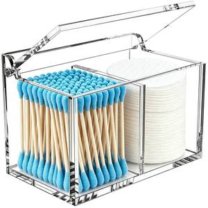 lot 13267 image: KEENWEGO Acrylic Cotton Swab Holder Dispenser with Lid, 2 Compartments