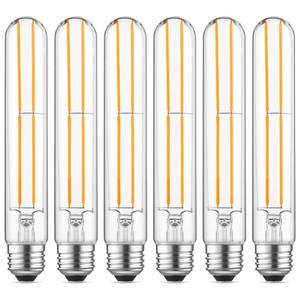 lot 13275 image: Gozelux T10 Tubular LED Light Bulb 7.3 Inch 60W Eq Dimmable 2700K 6-Pack