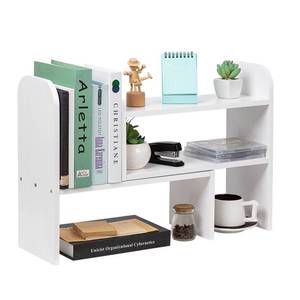 lot 13287 image: VERGOODR Desktop Adjustable Wood Book Shelf Organizer, Expandable, White