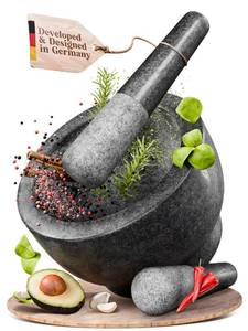 lot 13295 image: ChefSofi Mortar and Pestle Set Black Granite 5 Cup