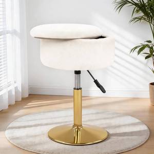 lot 13298 image: LITZFUR Gold Vanity Stool with Storage, Swivel, Height Adjustable, White