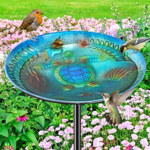 lot 13304 image: Metal Bird Bath Detachable Feeder Bowl with Base Stake, Blue