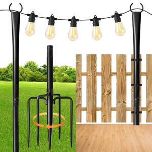 lot 13306 image: MuliVid String Light Pole 10 FT 2 Pack Outdoor Metal Hanging Pole