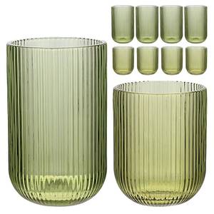 lot 13307 image: WeirdUncle Ribbed Drinking Glasses Set of 8 Highball 14oz and Rocks 9oz Green