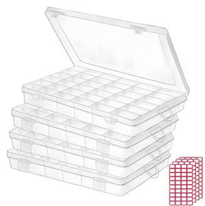 lot 13315 image: Budreu 4 Pack 36 Grid Clear Plastic Bead Storage Organizer Box with Dividers