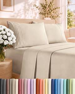 lot 13316 image: CGK Unlimited Sheet Set King Size 4 Piece Wheat Brushed Microfiber