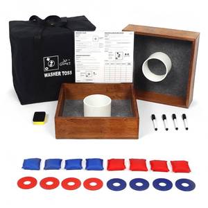 lot 13331 image: JST GAMEZ Washer Toss Game Set with Wood Boards, 8 Washers, 8 Bean Bags