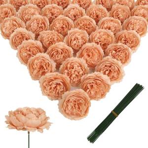 lot 13340 image: YIFYBY 50 Pcs Peach Artificial Silk Rose Heads with Stems 3.15 Inch