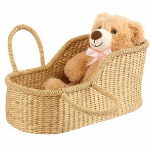 lot 13349 image: Yalikop Handwoven Seagrass Doll Bassinet Moses Basket 16 x 9 x 7 In