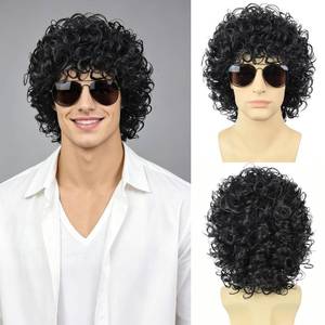 lot 14056 image: Guree Hair Mens Black Curly Costume Wig with Glasses & Wig Cap, 3 Piece Set