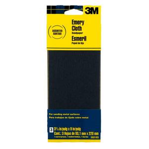 lot 14063 image: 3M Emery Cloth Sandpaper, 3 Sheets, 3-23 x 9 in, Assorted Grit