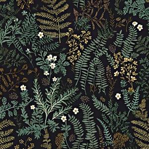 lot 14074 image: Laatse Peel and Stick Wallpaper Vintage Black Green Fern Floral 17.5 x 118 In