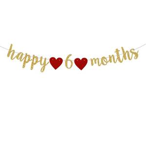 lot 14078 image: Generic Pre-Strung Gold Glitter Happy 6 Months Banner Half Way to One