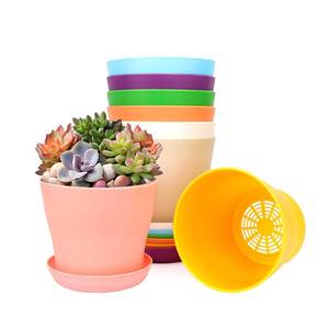 lot 14098 image: Bluckincle 8 Pack 4.7 Inch Plastic Plant Pots with Drainage Holes and Saucers
