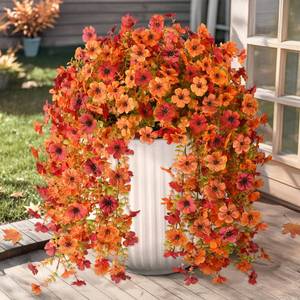 lot 14100 image: Hommyea Artificial Fall Mums Faux Hanging Flowers 2 Pack Outdoor Decor