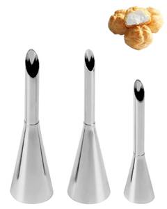 lot 14101 image: QUJUFIND 3 Pcs Long Cream Puff Piping Nozzles Stainless Steel Icing Tips