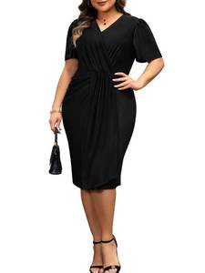 lot 14118 image: Charming Ashley Womens Plus Size Ruched Wrap Midi Cocktail Dress 2XL