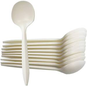 lot 14121 image: T Legend Cornstarch Disposable Soup Spoons, 50 Pack Ivory 5.3 Inch
