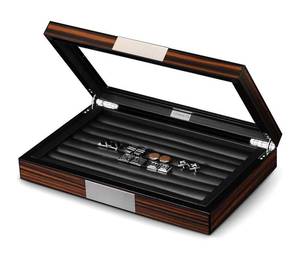 lot 17515 image: Lifomenz Co Wooden Cufflink Box Organizer with Glass Lid for 36-46 Pairs Ebony