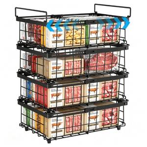 lot 17521 image: Roidsed 4 Pack Stackable Freezer Organizer Bins Expandable Wire Basket
