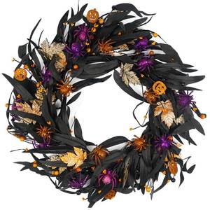 lot 17526 image: HomeKaren 20 Inch Halloween Wreath with Pumpkin Spider & Maple Leaf