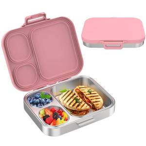 lot 17532 image: Pawtong Stainless Steel Kids Bento Lunch Box 3-Compartment Pink