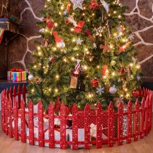 lot 17546 image: Motionchic Christmas Tree Fence 16 Pcs 11.81 Inches Tall Red