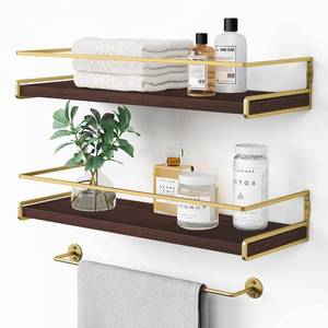 lot 17556 image: Forbena Floating Bathroom Shelves Set of 2 with Towel Bar, 15.7 Inch