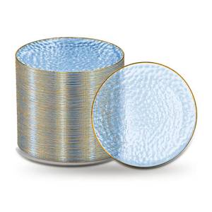 lot 17559 image: R-kay Blue Plastic Plates 6 Inch Hammered Gold Rim 100 Pack