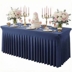 lot 17940 image: Baoszty Navy Blue Spandex Table Skirt for 6 FT Rectangle Tables