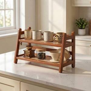 lot 17945 image: LUUTUUORA Bamboo 2-Tier Coffee Station Organizer 14.6 x 6.7 x 10.6 Dark Gray