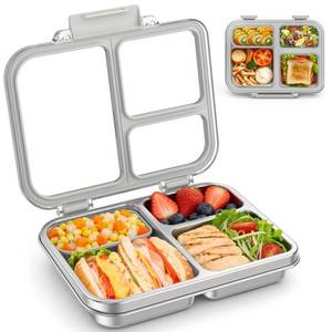 lot 17948 image: BABHAMNESS Stainless Steel Bento Lunch Box 3 Compartments 32.1 oz Grey