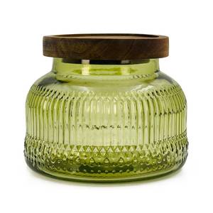 lot 17974 image: LINGSHINE Green Ribbed Glass Storage Jar with Airtight Wooden Lid, 25.4 fl oz