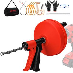 lot 17976 image: XFIRE-GEAR 50 FT Drain Snake Auger 14-in-1 Double Mode Clog Remover Kit