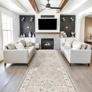 lot 17978 image: HY HAO YUN LAI Washable Hallway Runner Rug 4x12 ft Beige Non-Slip  Retail $109.99