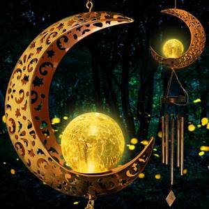 lot 17982 image: ShangTianFeng Solar Moon Wind Chime 5 Aluminum Tubes Outdoor Garden Decor