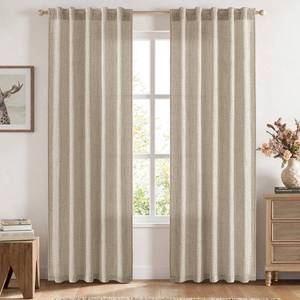 lot 17986 image: MIULEE Faux Linen Semi Sheer Curtains 2 Panels 84 Inch Length Natural Burlywood