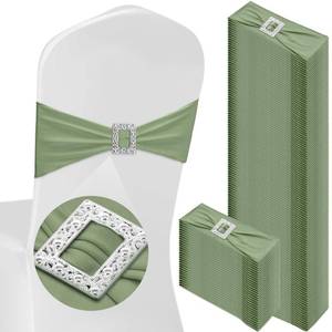 lot 17994 image: VitalCozy Spandex Chair Sashes 100 Pcs Sage Green Square Buckle