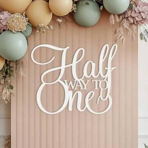 lot 18202 image: Wooden Half Way to One Sign 12 Birthday Backdrop 15.75 x 11.81 in