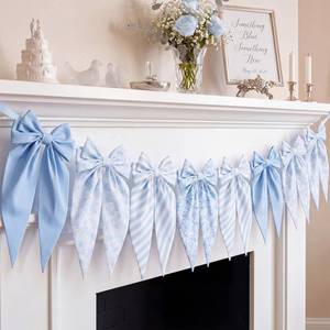 lot 18210 image: Chicplaid Fabric Bow Garland Banner 8 Bows 6.56 Ft Blue Floral