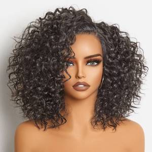 lot 18216 image: GORGIUS Shaggy Curly Wave Bob Wig 12 Inch Lace Front Fiber Blend Natural Color