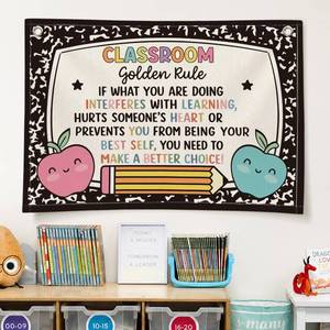 lot 18221 image: SkyCozy Classroom Golden Rule Linen Hanging Banner 30 x 20 Inch